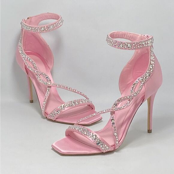Alexander McQueen Crystal Satin Ankle-Cuff Cocktail Sandals size 36.5 - Picture 1 of 13